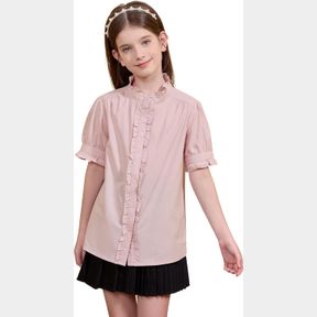 MAOO GARDEN GIRLS CASUAL SHORT-SLEEVE BLOUSES COTTON UNIFORM SHIRTS RUFFLE COLLAR BUTTON DOWN