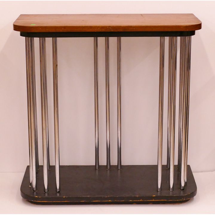 Retro Chrome & Wood Console Stand- 30x30x15''- with surface wear