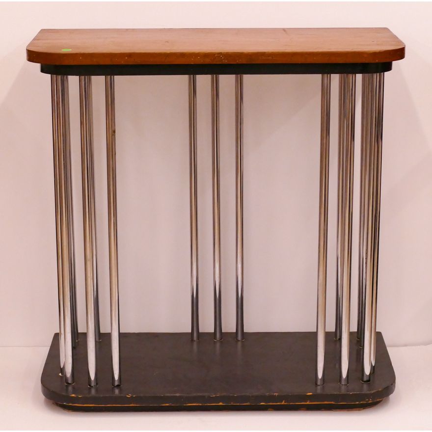 Retro Chrome & Wood Console Stand- 30x30x15''- with surface wear
