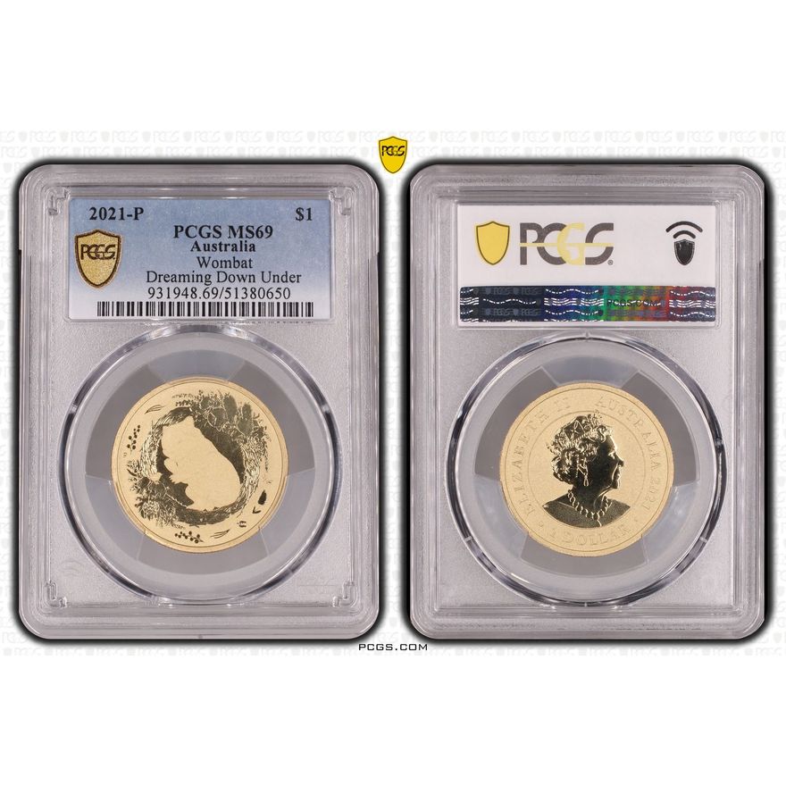 Wombat- Dreaming Down Under, One Dollar, 2021-P, PCGS MS69