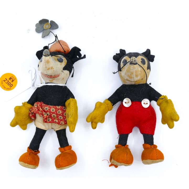 Pair 1930's Steiff Mickey & Minnie Mouse. 4.5''