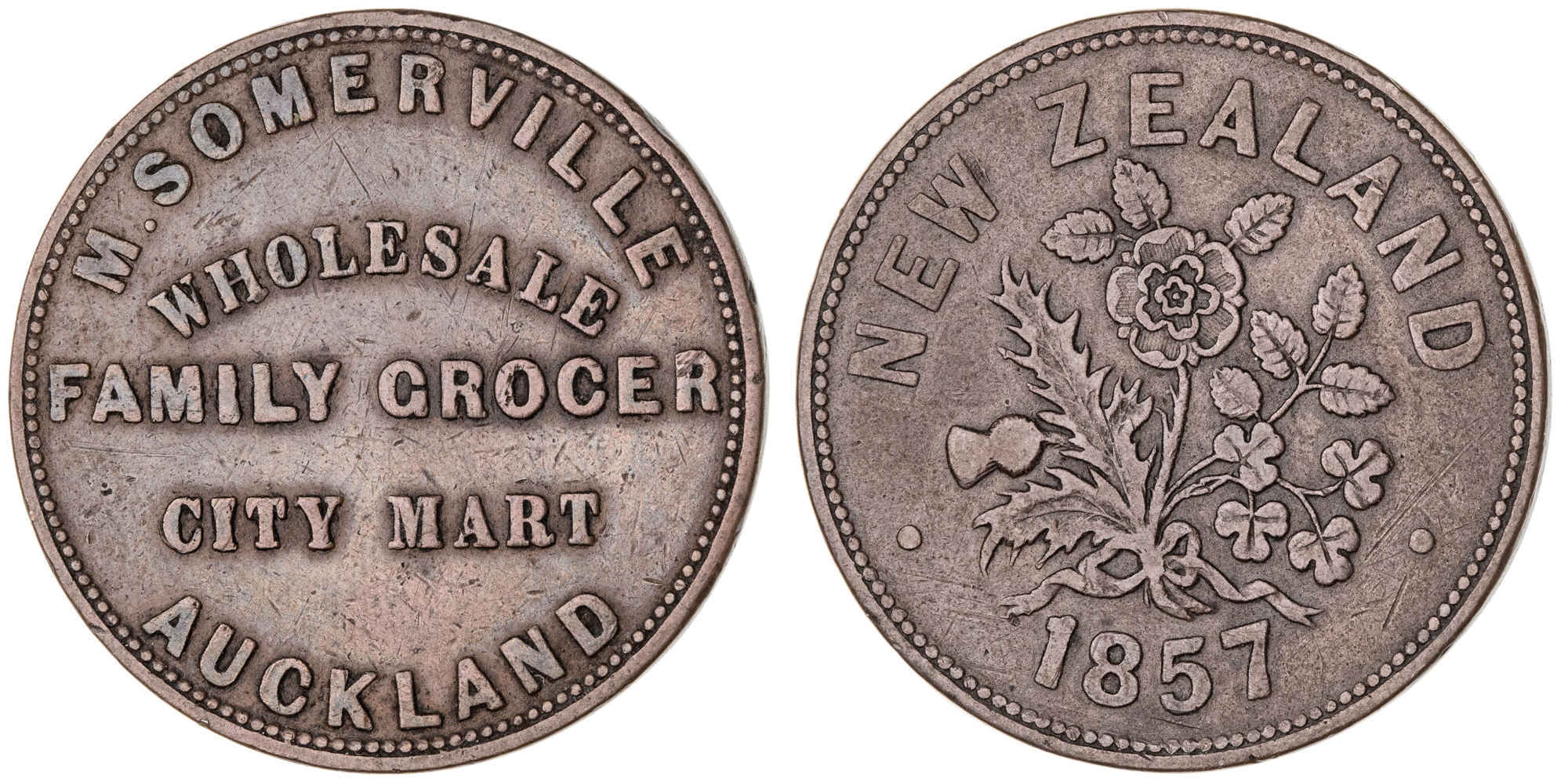 Auckland, New Zealand, M. Somerville, Penny, 1857, VF