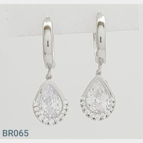 STERLING SILVER ENCRUSTED TEARDROP HOOP EARRINGS WITH CZ'S - 51543/215