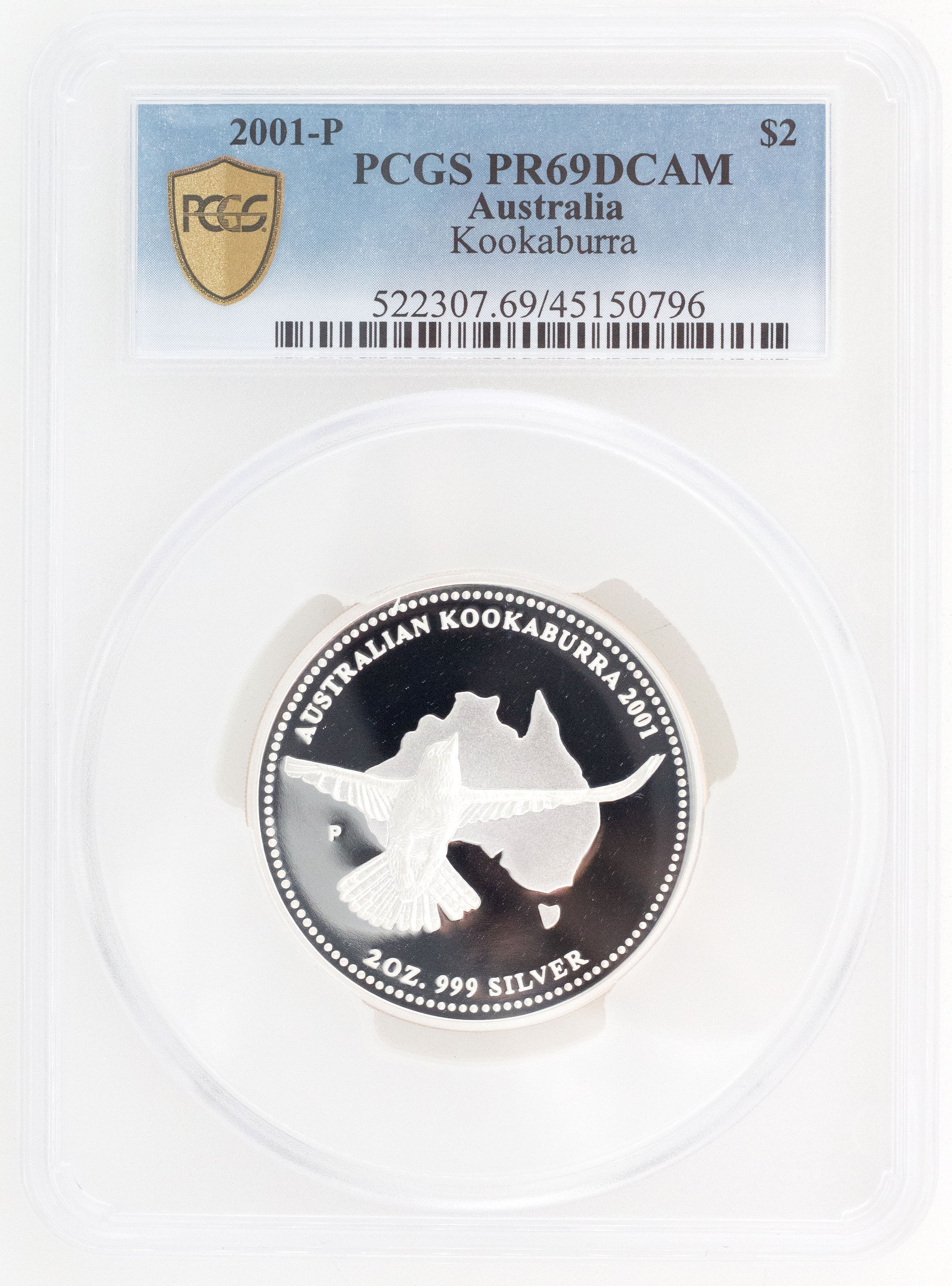 2001-P Australia Two Dollar, $2 Silver Proof Kookaburra PCGS - PR69DCAM POP 4/0 -796