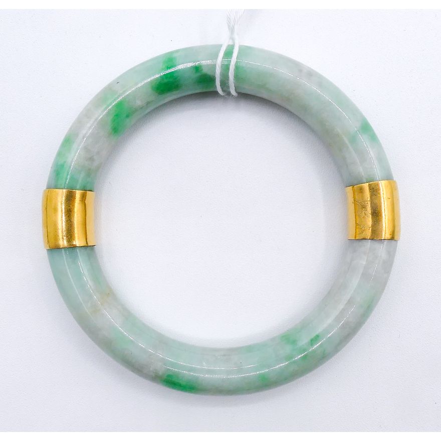 Chinese Jade 18k Mounted Bangle Bracelet 11mm - Fits a 7'' wrist