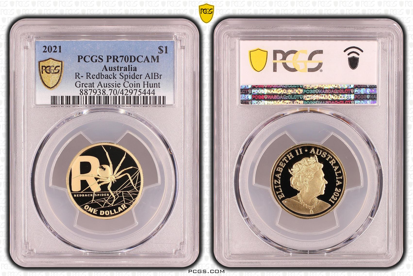 2021 Australia One Dollar, $1 R- Redback Spider AlBr PCGS - PR70DCAM POP 18/0 -444