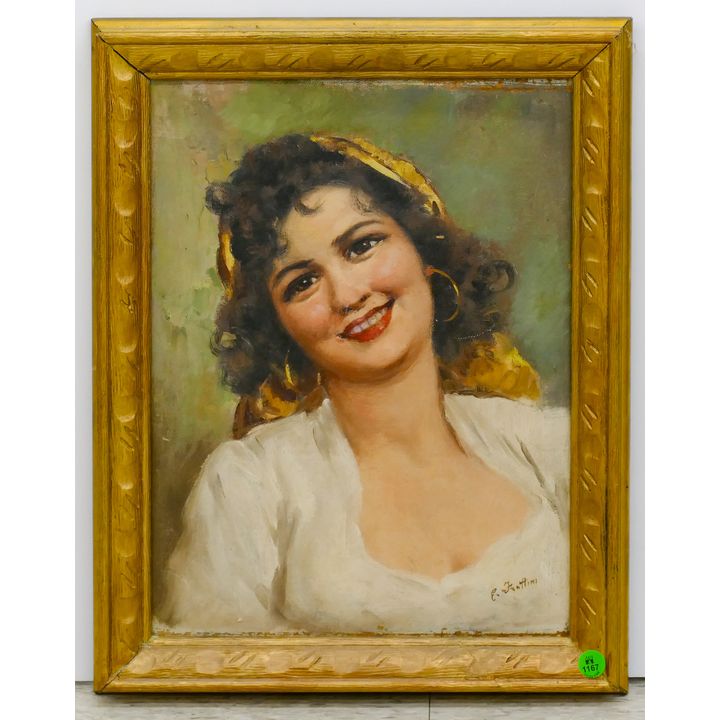 Enrico Frattini (1890-1968 Italian) ''Young Woman Portrait'' Oil