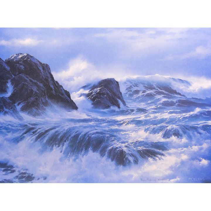 Byron Pickering Coastal Scene S/N Lithograph. Edition 537/1000. Framed. Image measures 18x24'' with overall framed dimensions of 26x32''.