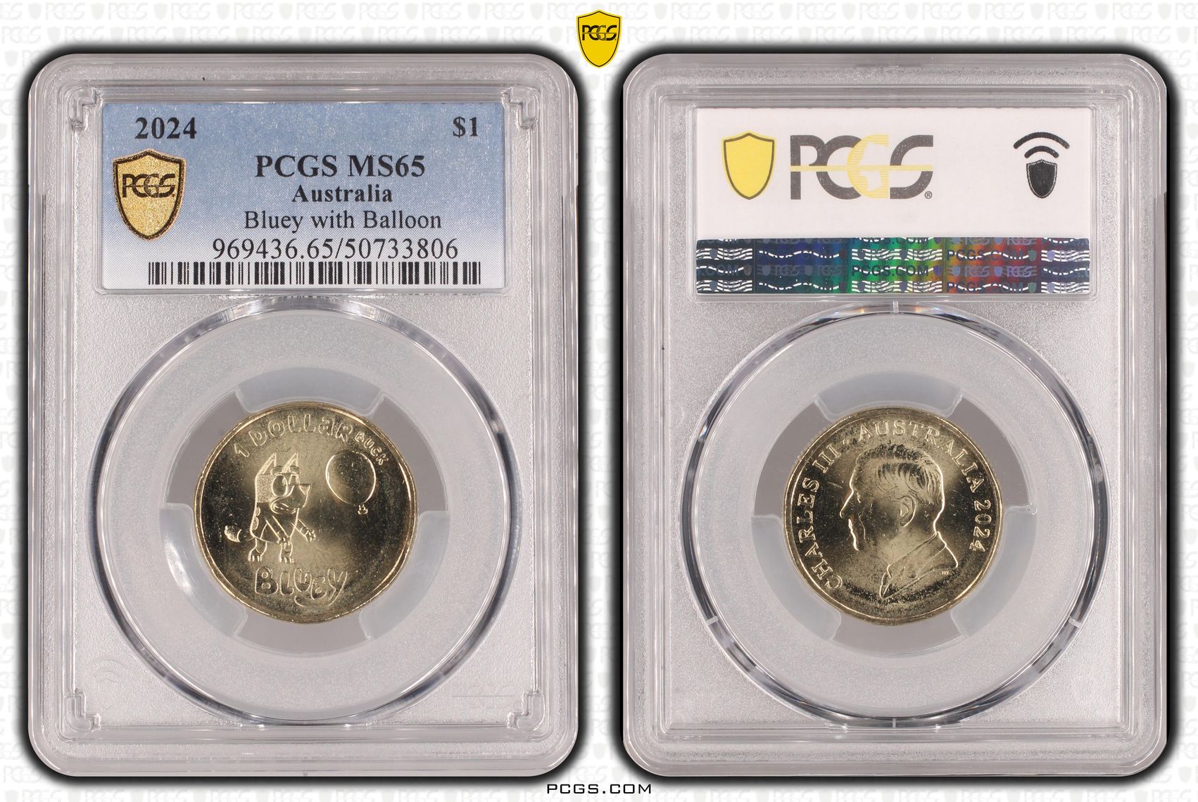 Bluey w/Balloon - Dollarbucks , One Dollar, 2024, PCGS MS65