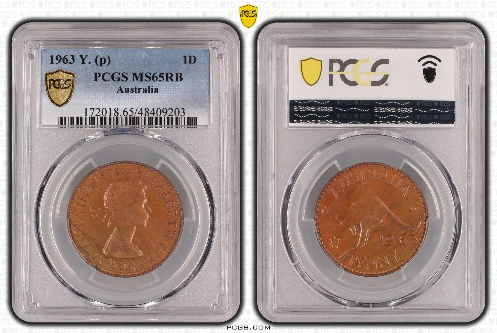 Elizabeth II, Penny, 1963, PCGS MS65RB