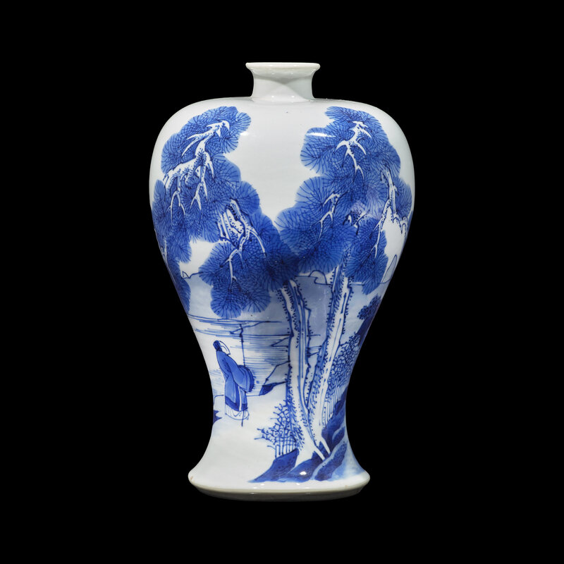 A Chinese Blue and White Porcelain Meiping Vase, Kangxi Period
清康熙 青花松下高士图梅瓶