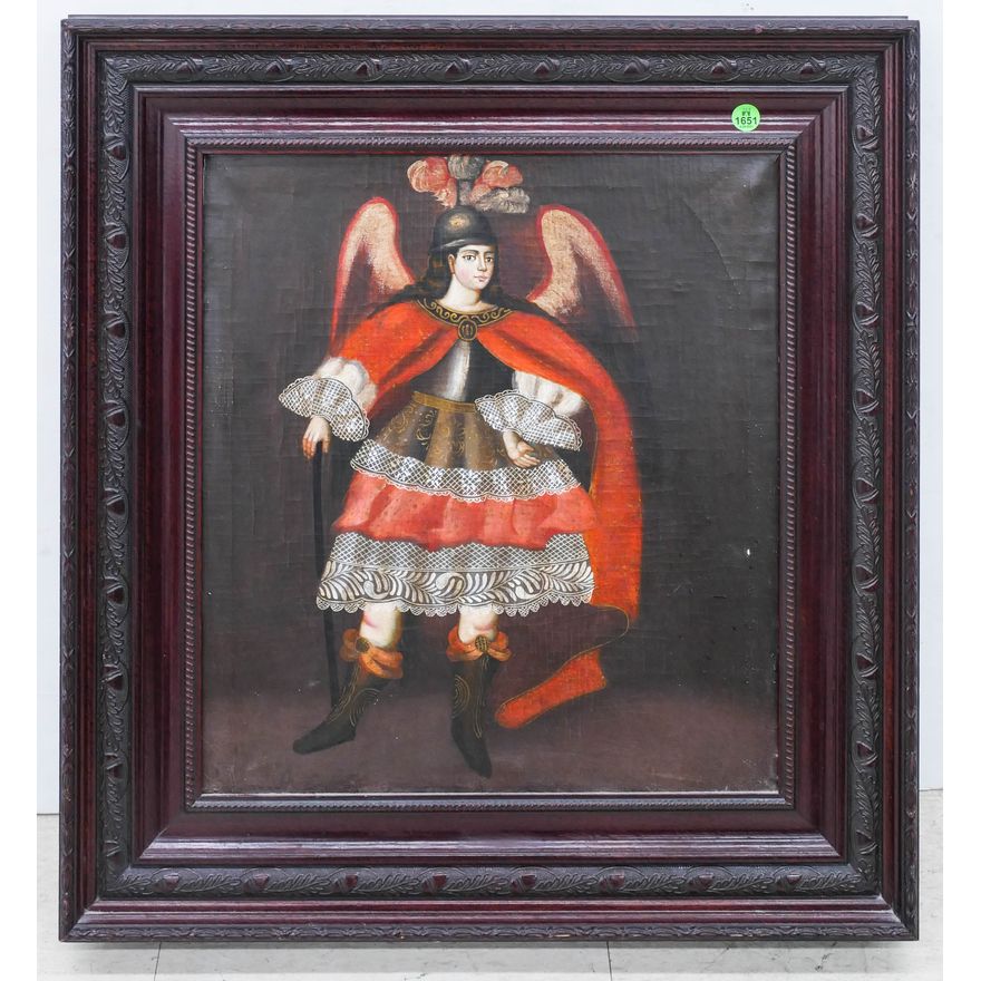 Cuzco School Peruvian Religious Oil Painting of Angel Framed- 24x22''