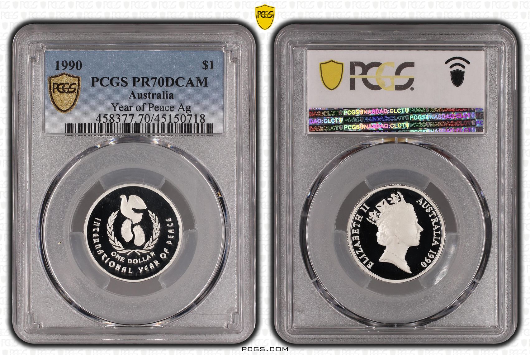 Year of Peace Ag, One Dollar, 1990, PCGS PR70DCAM