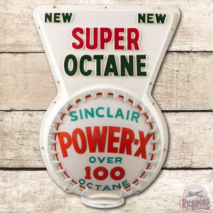 Complete 13.5" Sinclair Power-X 100 Octane Gas Pump Globe & Super Octane Topper