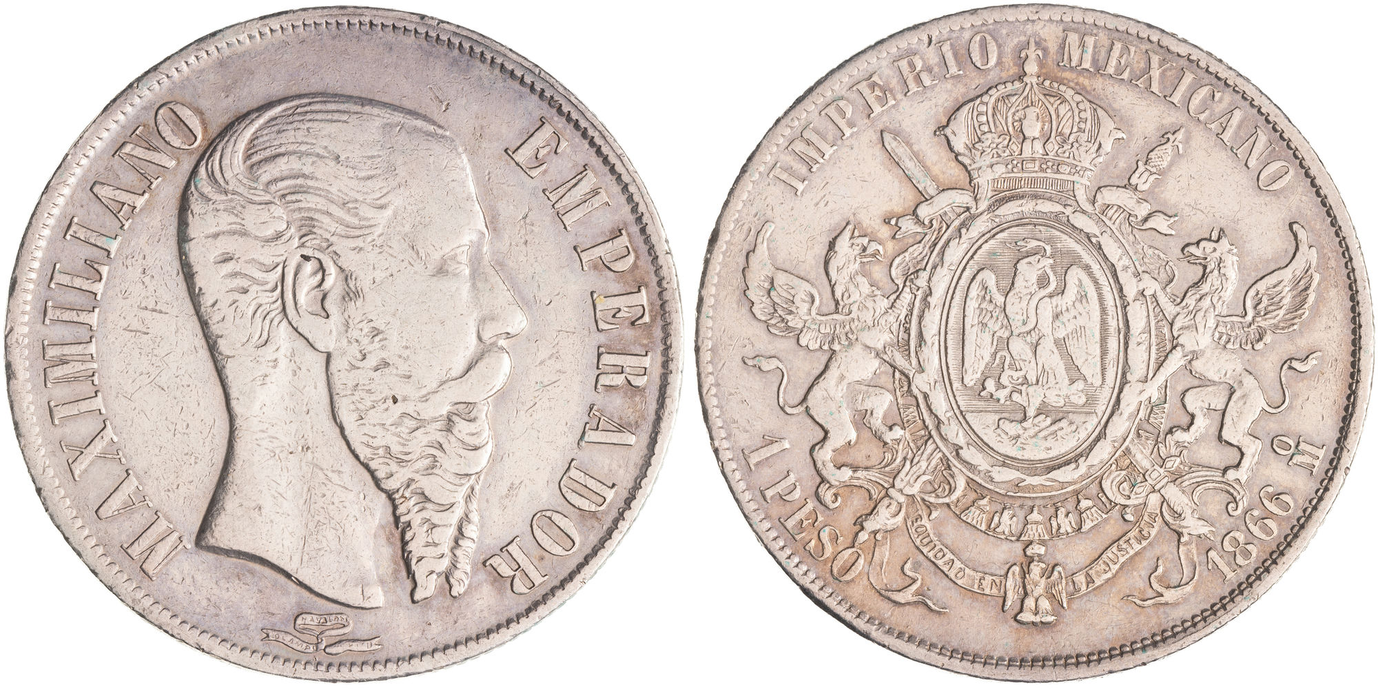 Mexico, Maximilian I, One Peso, 1866, VF