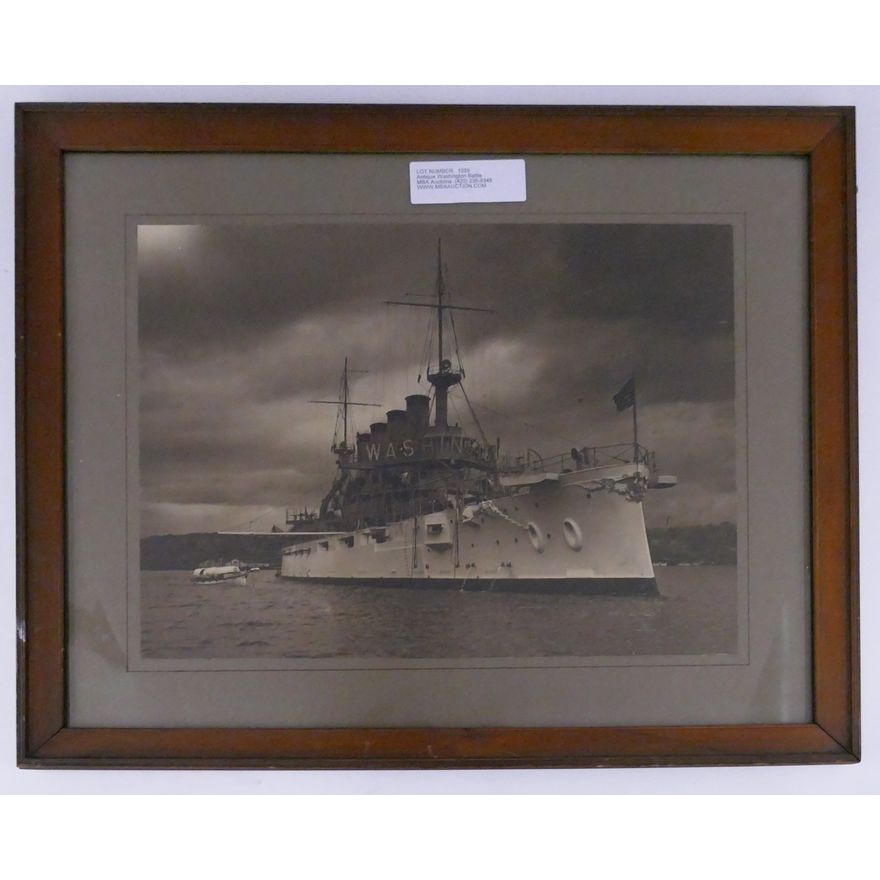 Antique Washington Battle Ship Sepia Photograph- 16x19'' Framed