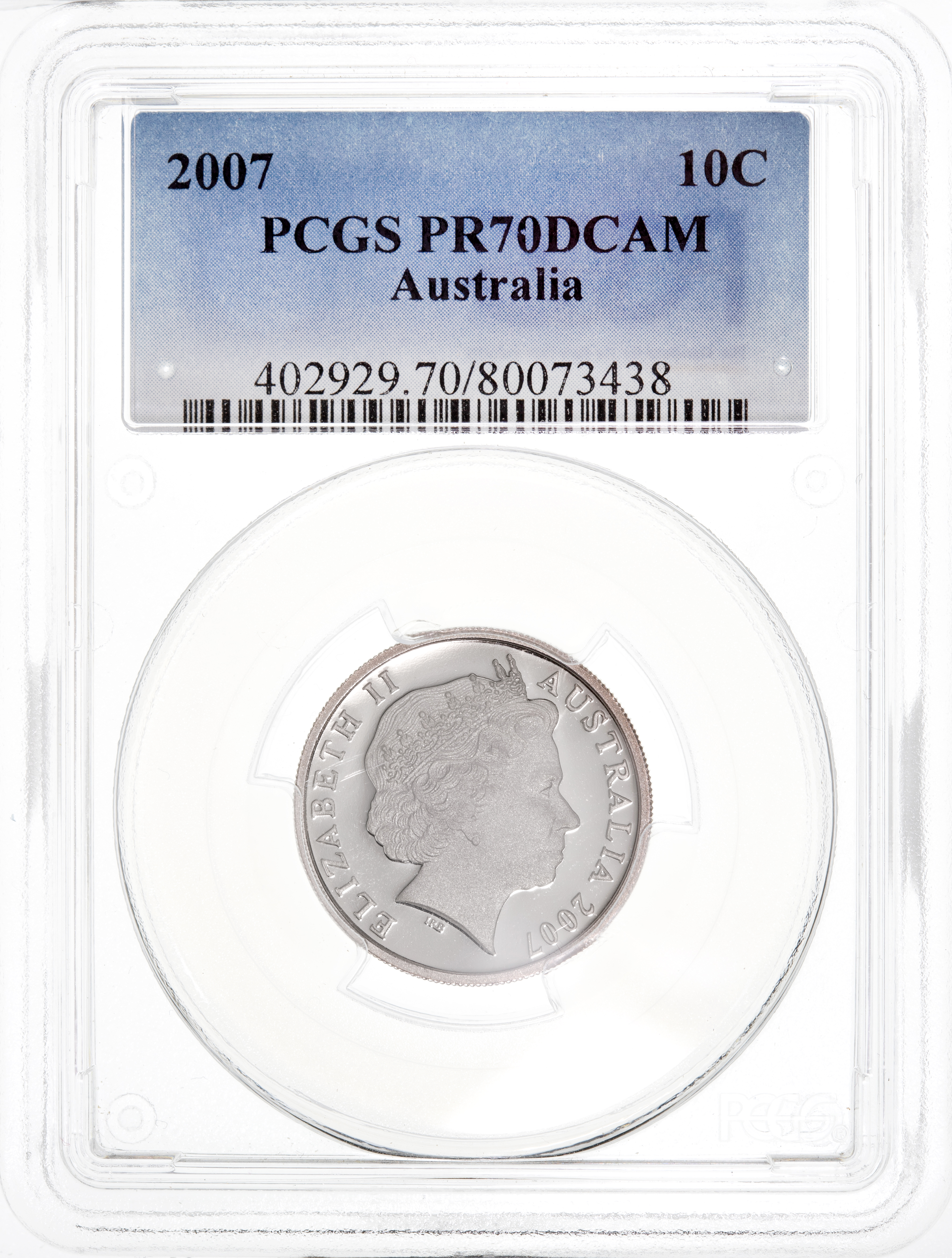 Top pop, Ten Cent, 2007, PCGS PR70DCAM