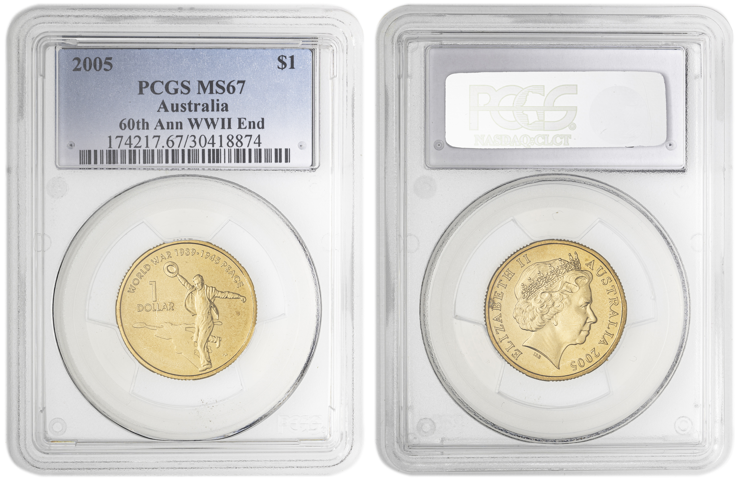 60th Ann WWII End , One Dollar, 2005, PCGS MS67