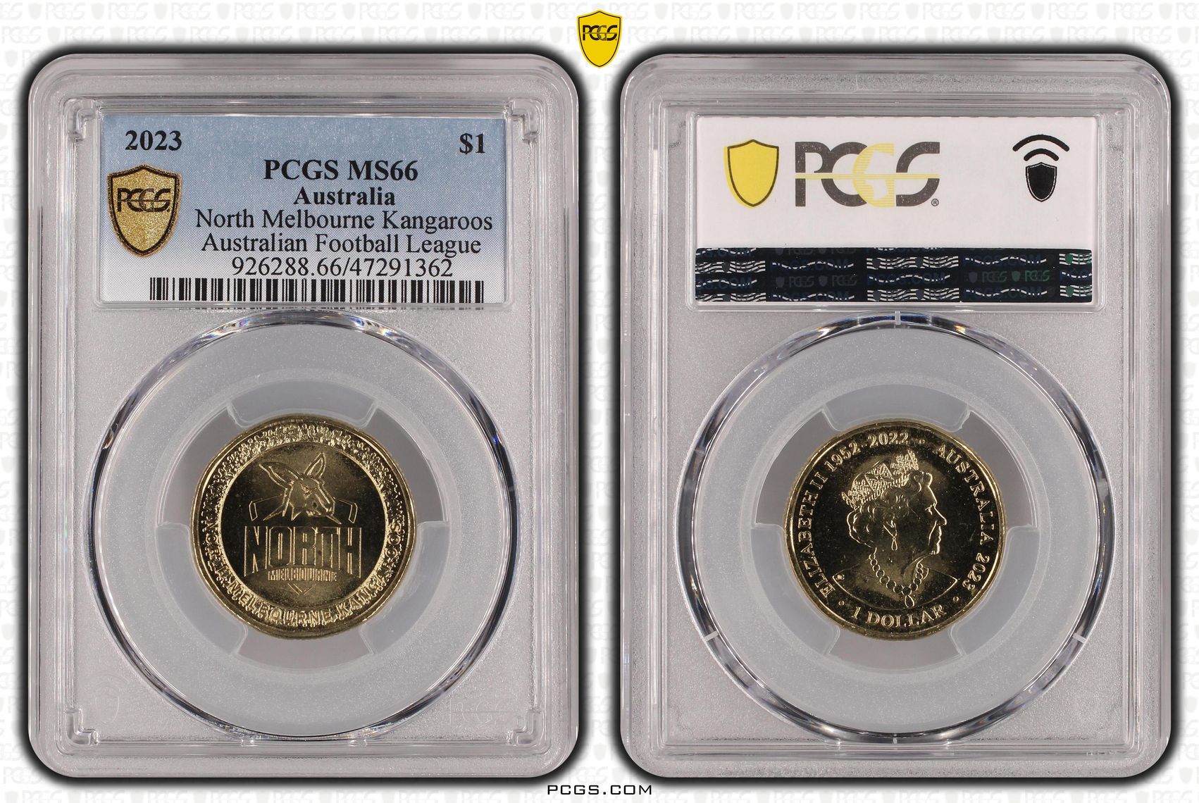 Elizabeth II, AFL - North Melbourne Kangaroos POP 5/0, One Dollar, 2023, PCGS MS66