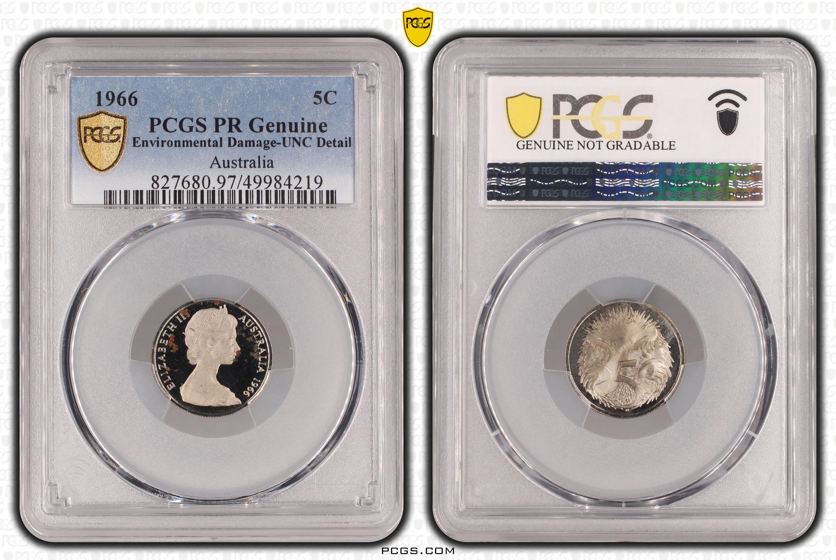 Five Cent, 1966, PCGS PR Genuine - UNC Details (97 - Environmental Damage)