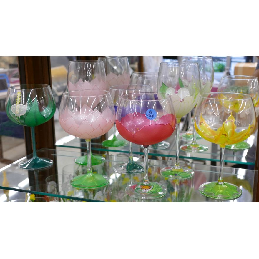 7pc 1990's Hand Painted Wine Glasses Signed Vicki 7.5'' to 9.5''