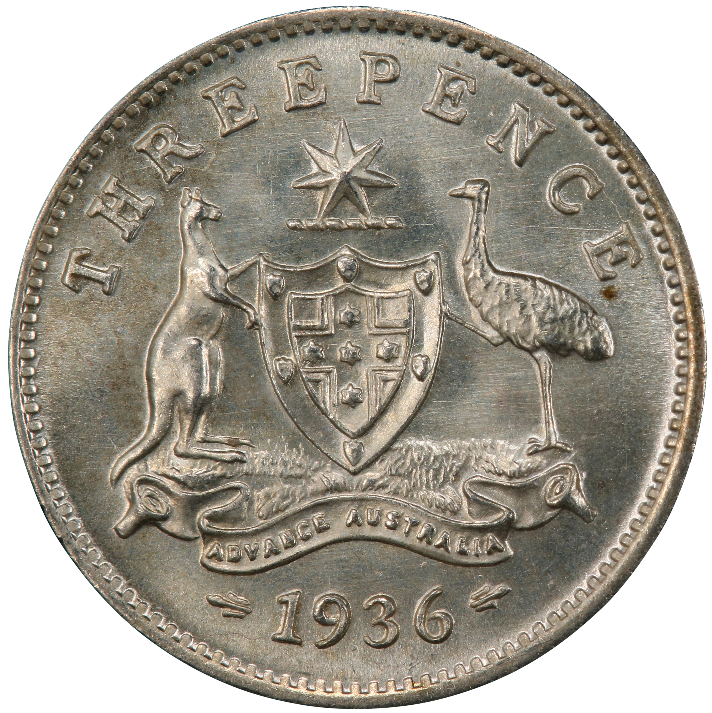 George V, Threepence, 1936, MS 66