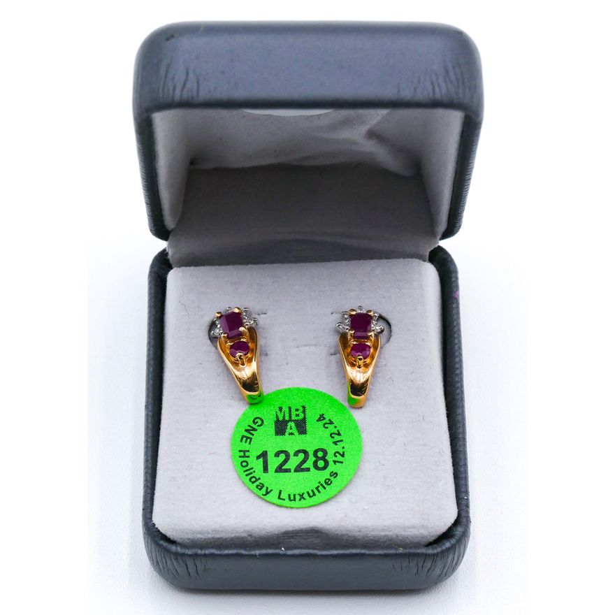 Pair 14k Ruby & Diamond Earrings 16mm - 2.4 Grams TW