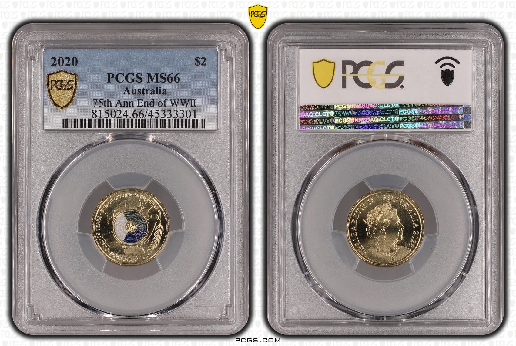 Elizabeth II, 75th Ann End of WWII , Two Dollar, 2020, PCGS MS66