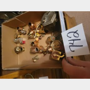 Collection of small brass doll size kitchen pieces