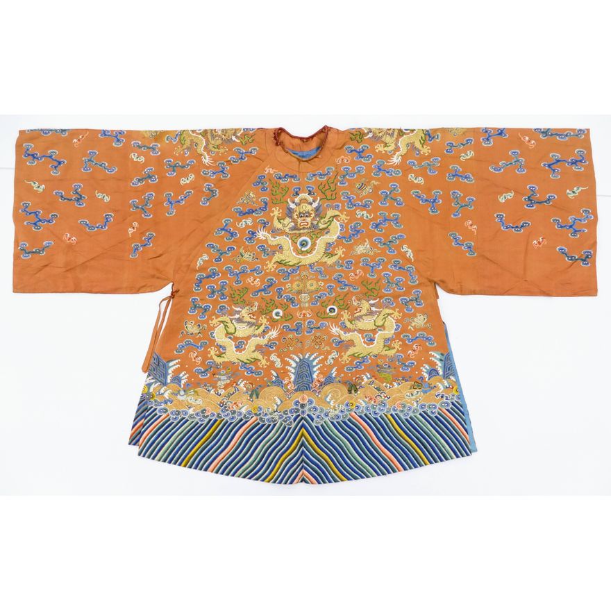 Chinese Qing Red Imperial Dragon Silk Robe