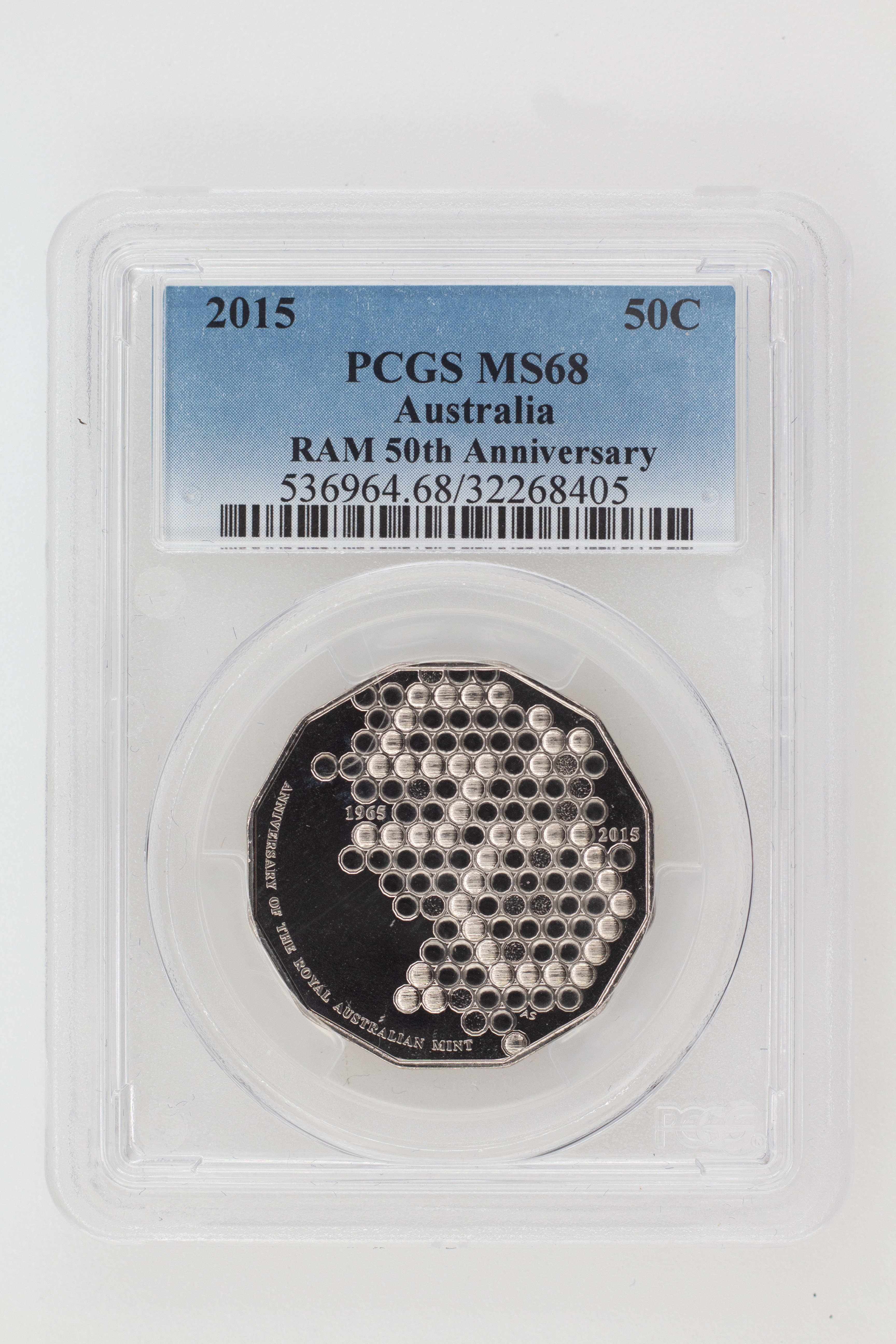 2015 Australia Fifty Cent, 50c RAM 50th Anniversary PCGS - MS68 -405