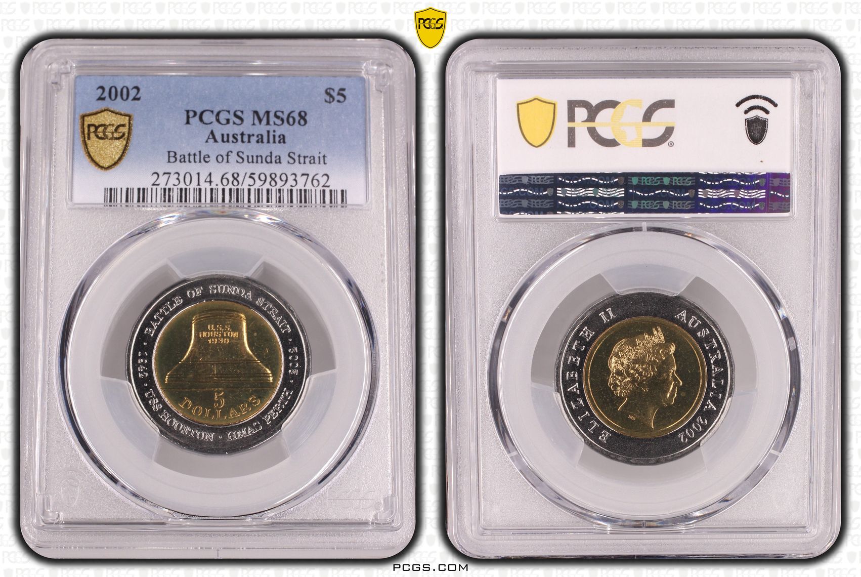 Battle of Sunda Strait, POP 7/0, Five Dollar, 2002, PCGS MS68