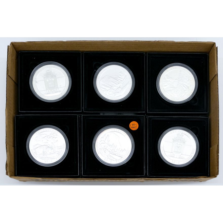 Box 6pc US .999 Silver 5 Troy Ounce America the Beautiful Coins