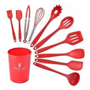 Kitchen Utensils 13 Piece Silicone with Holder Red |