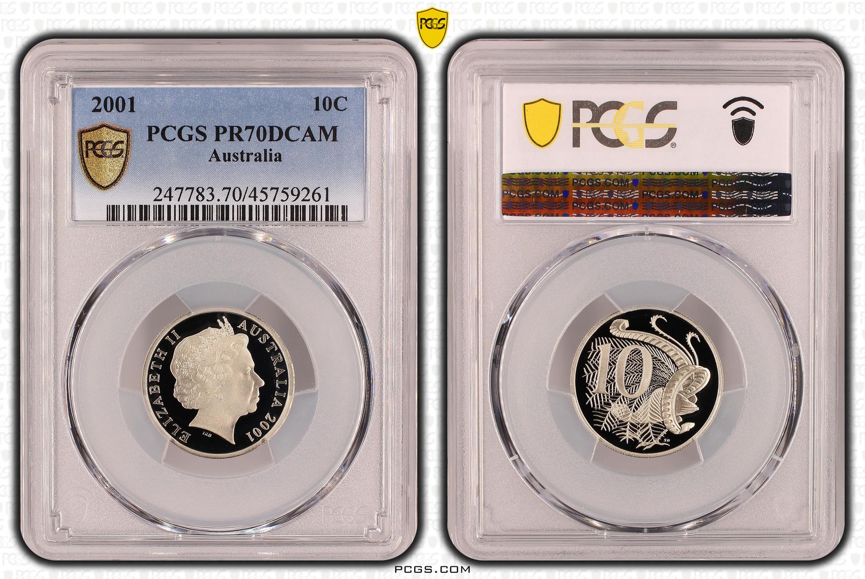 Elizabeth II, Ten Cent, 2001, PCGS PR70DCAM