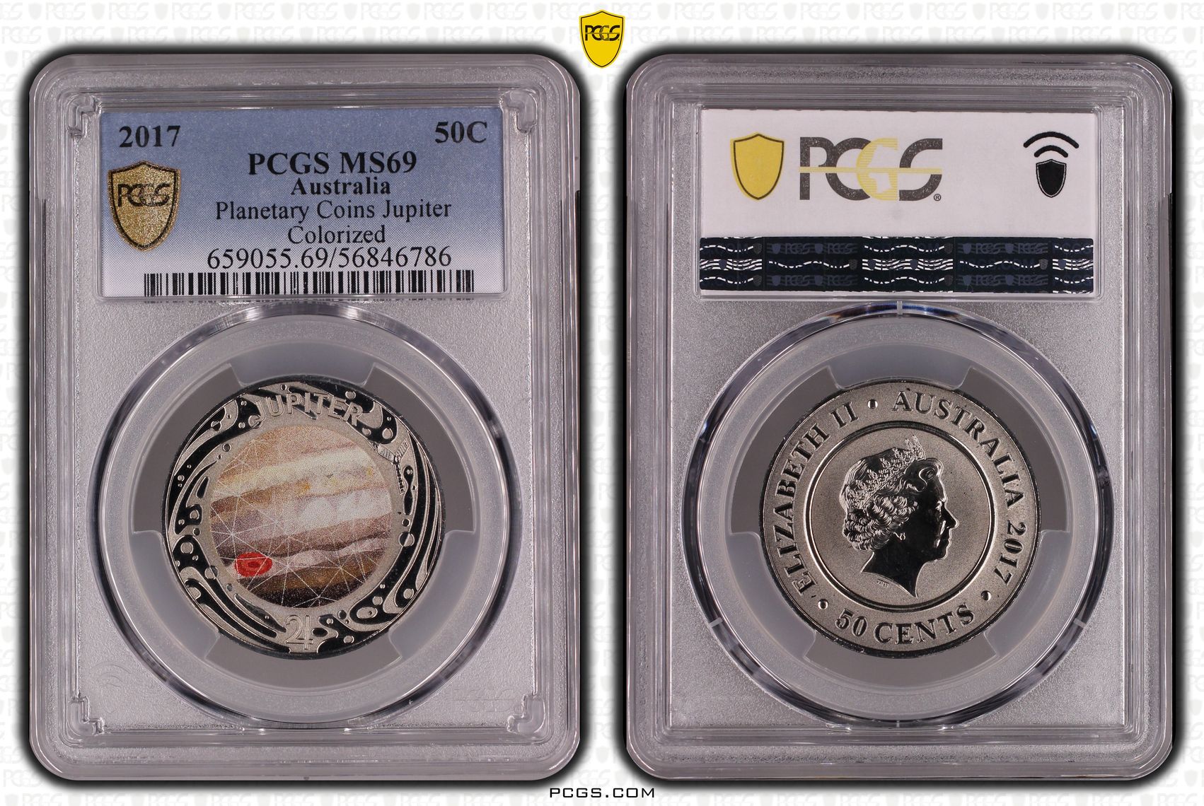 Planetary Coins Jupiter Colourised, Fifty Cent, 2017, MS69