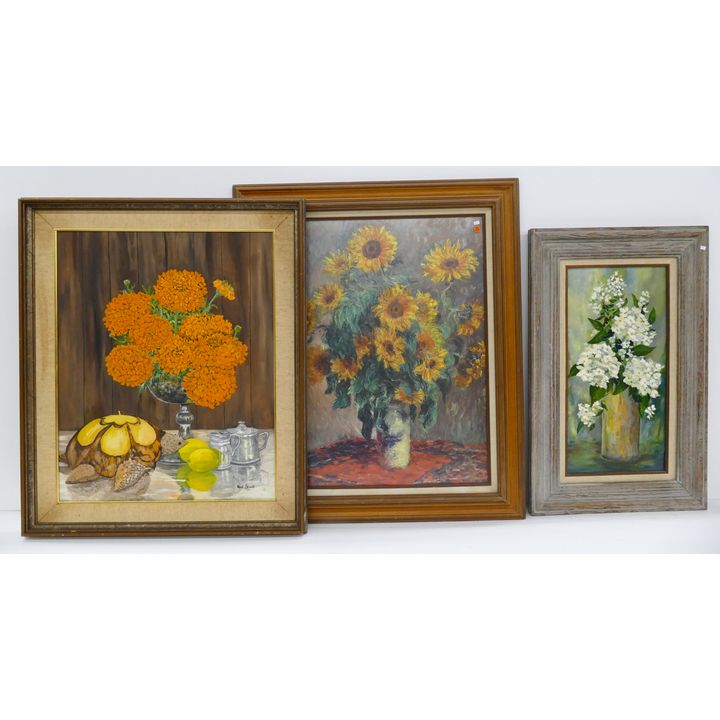 3pc Framed Floral Still Life Oil and Prints- largest 36x30''