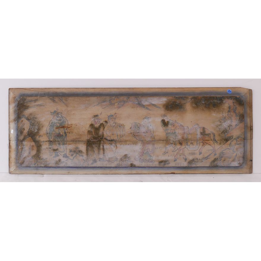 Old Chinese Painted Immortals Wood Plaque- 15x42''