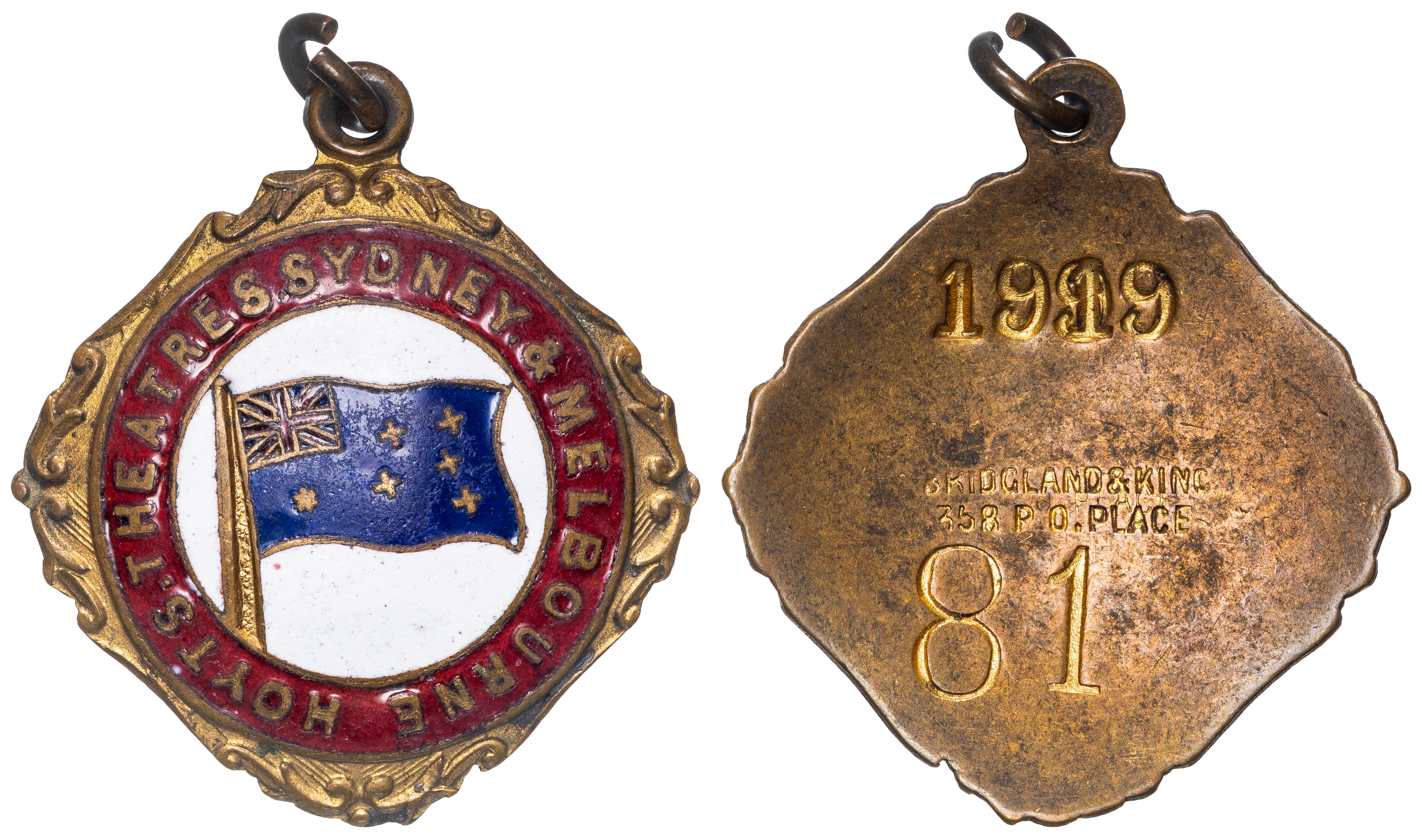 Bridgland & King, Melbourne - Enamel Cinema Badge, 1919, gVF