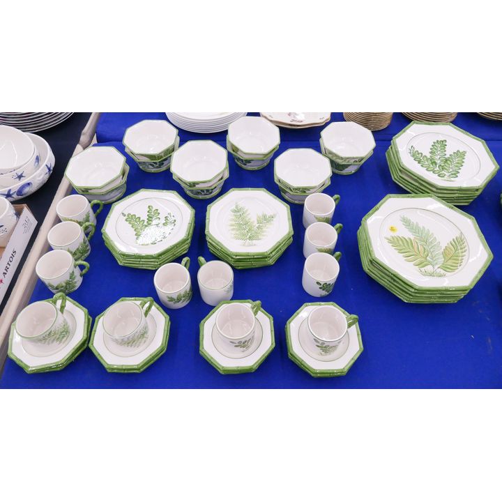 48pc Italian Faience Green Botanical Dinnerware