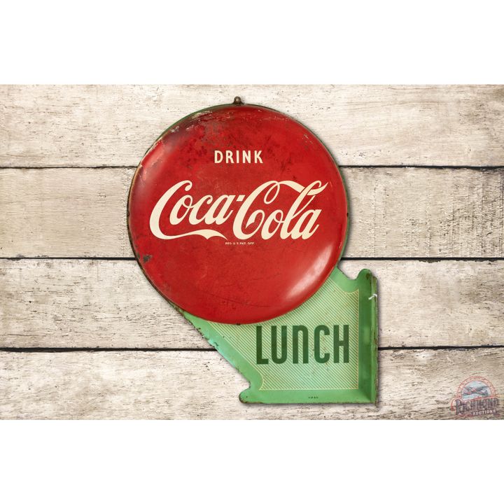 1951 Drink Coca Cola 3 Piece Lunch Tin Button Flange Sign