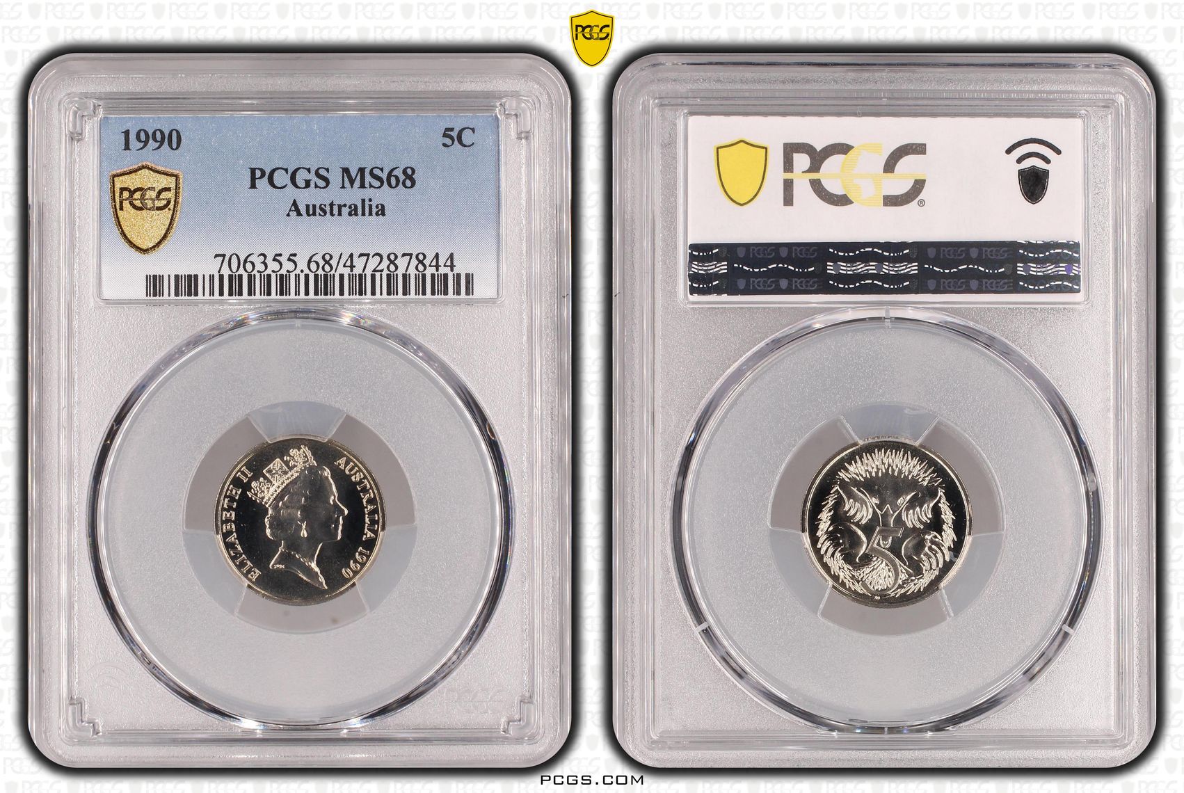 Elizabeth II, Five Cent, 1990, PCGS MS68
