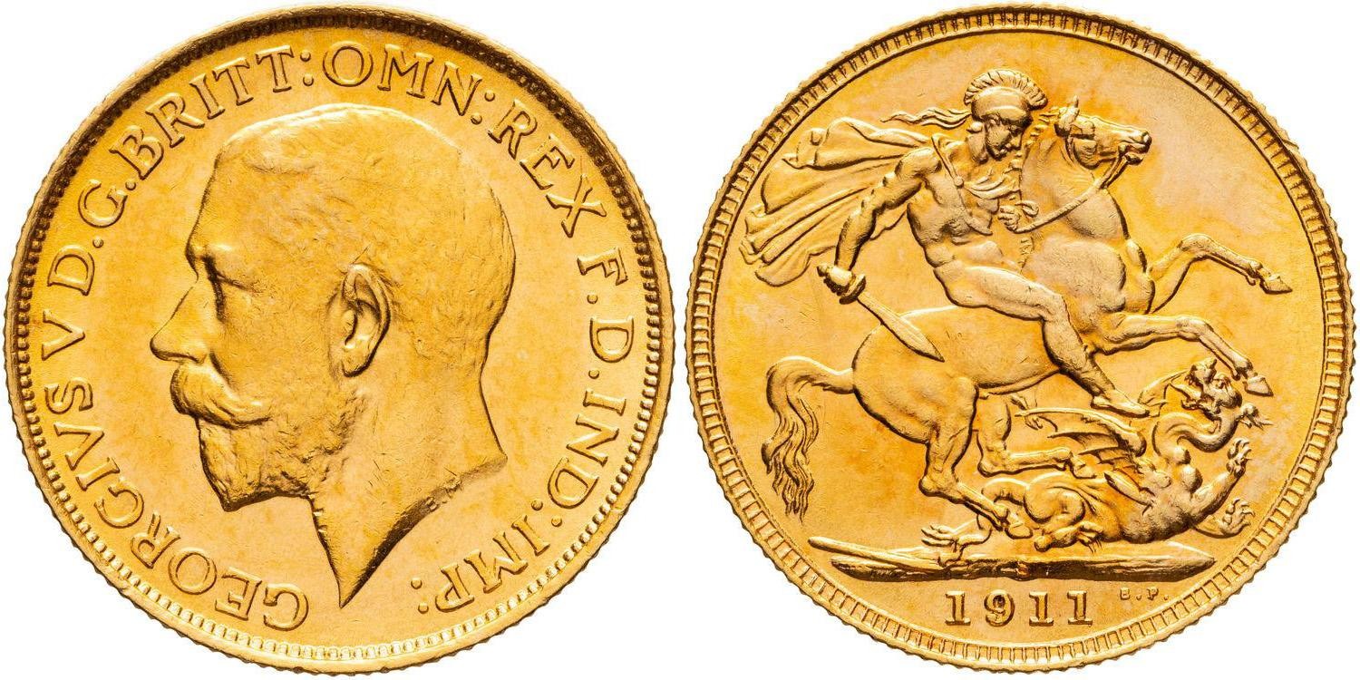 George V, St George Reverse, Sovereign, 1911-S, UNC
