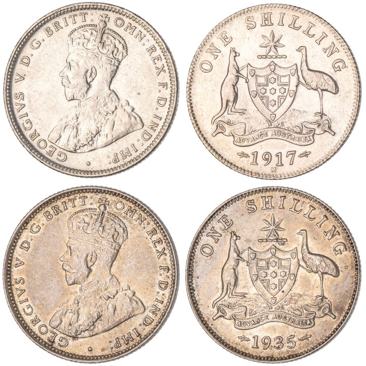 George V, Shilling, 1917-M & 1935, gVF - gEF