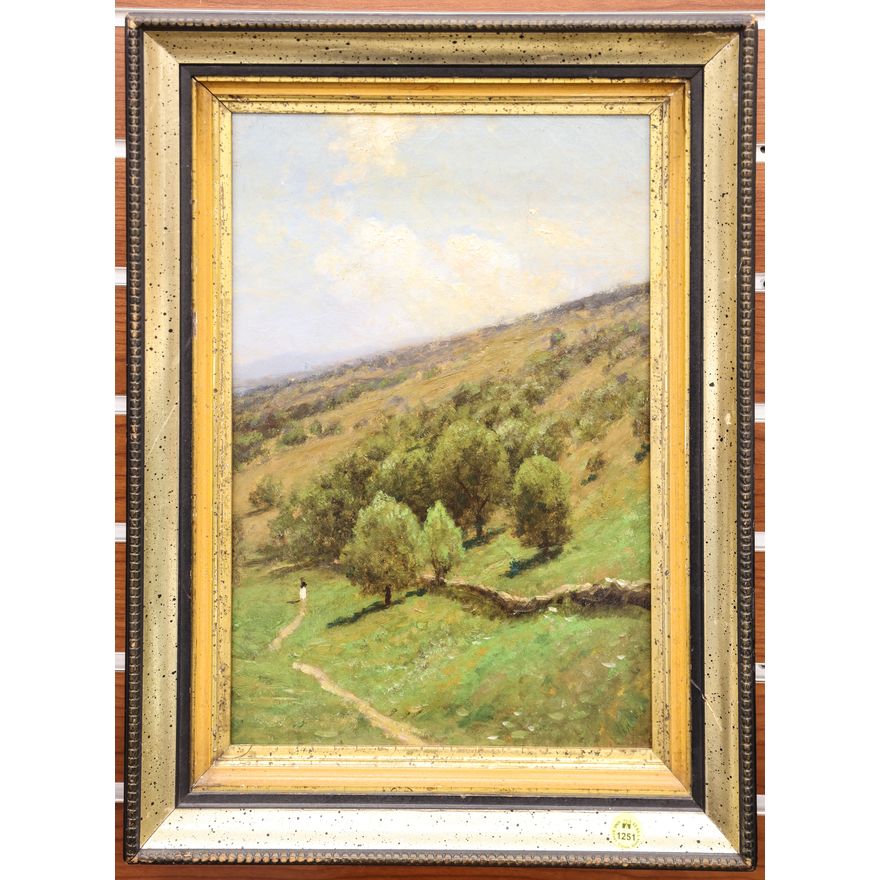 Antique European Countryside Oil Painting Framed 19''x14''
