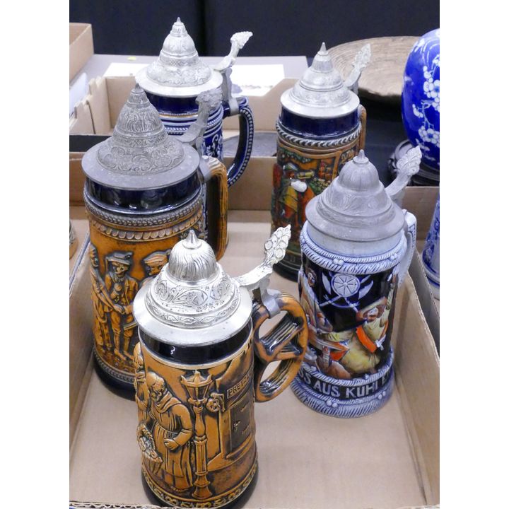 Box 5pc German Cobalt Blue Steins
