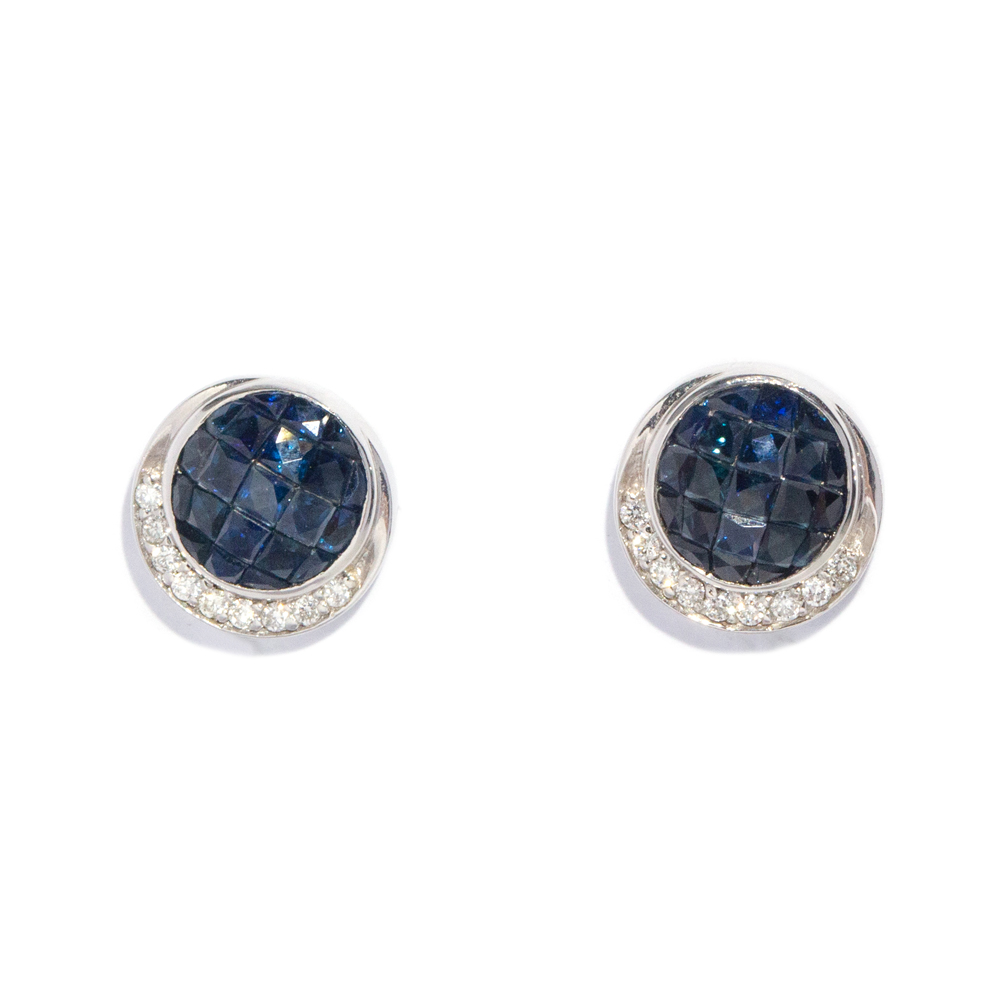 159 · 14 Carat White Gold Sapphire and Diamond Cluster Stud Earrings
