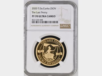 2020 T.D.C 'THE LAST PENNY' PROOF (16g) GOLD 2 SOVEREIGN PF70 UCAM TOP POP!