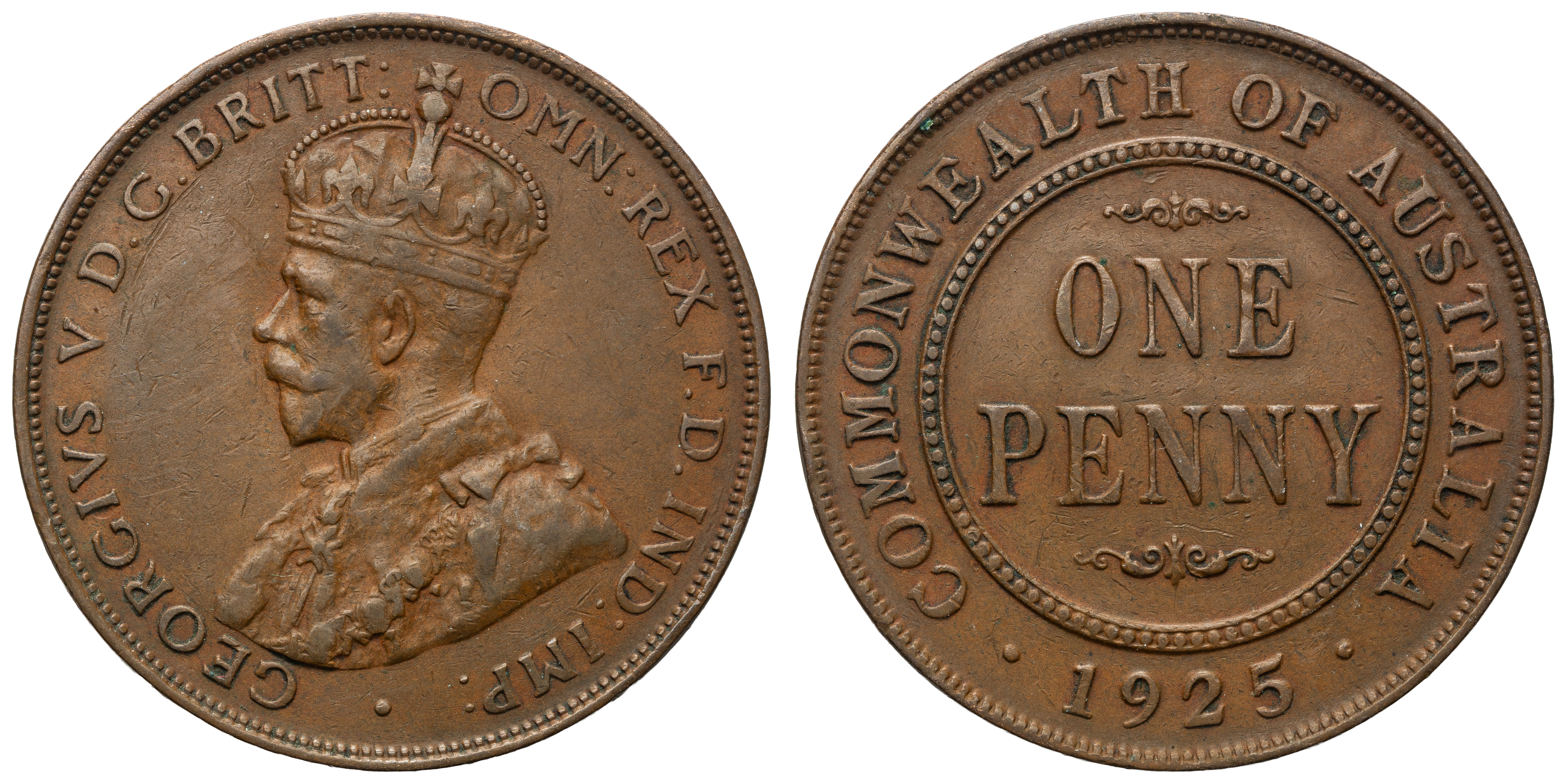 George V, Penny, 1925, aVF