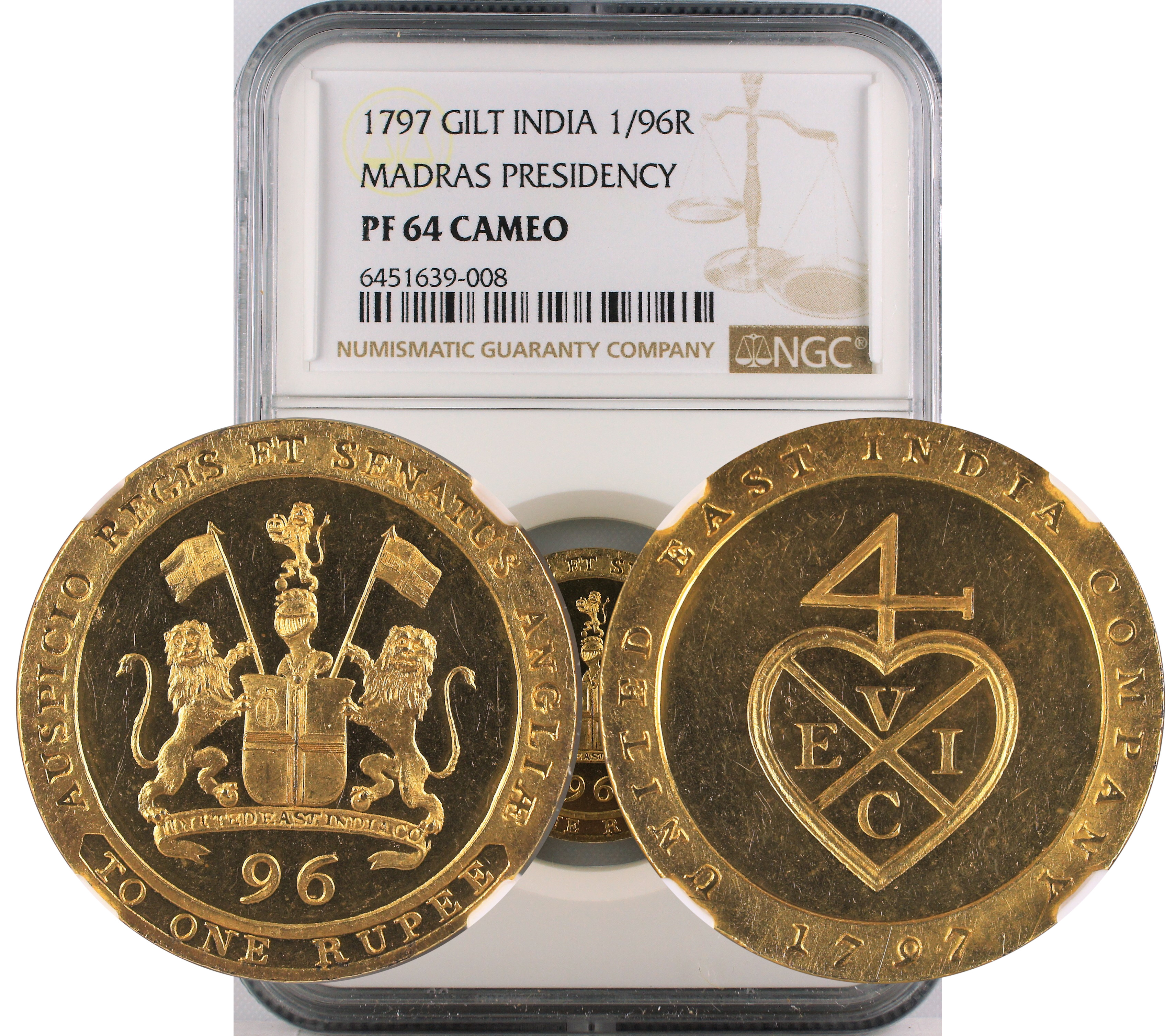 1797 GILT INDIA 1/96 RUPEE MADRAS PRESIDENCY PF64 CAMEO